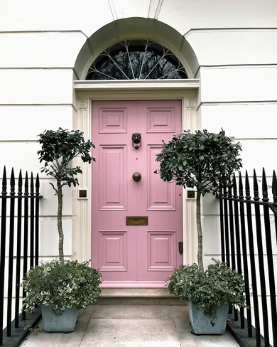 pink painted front door